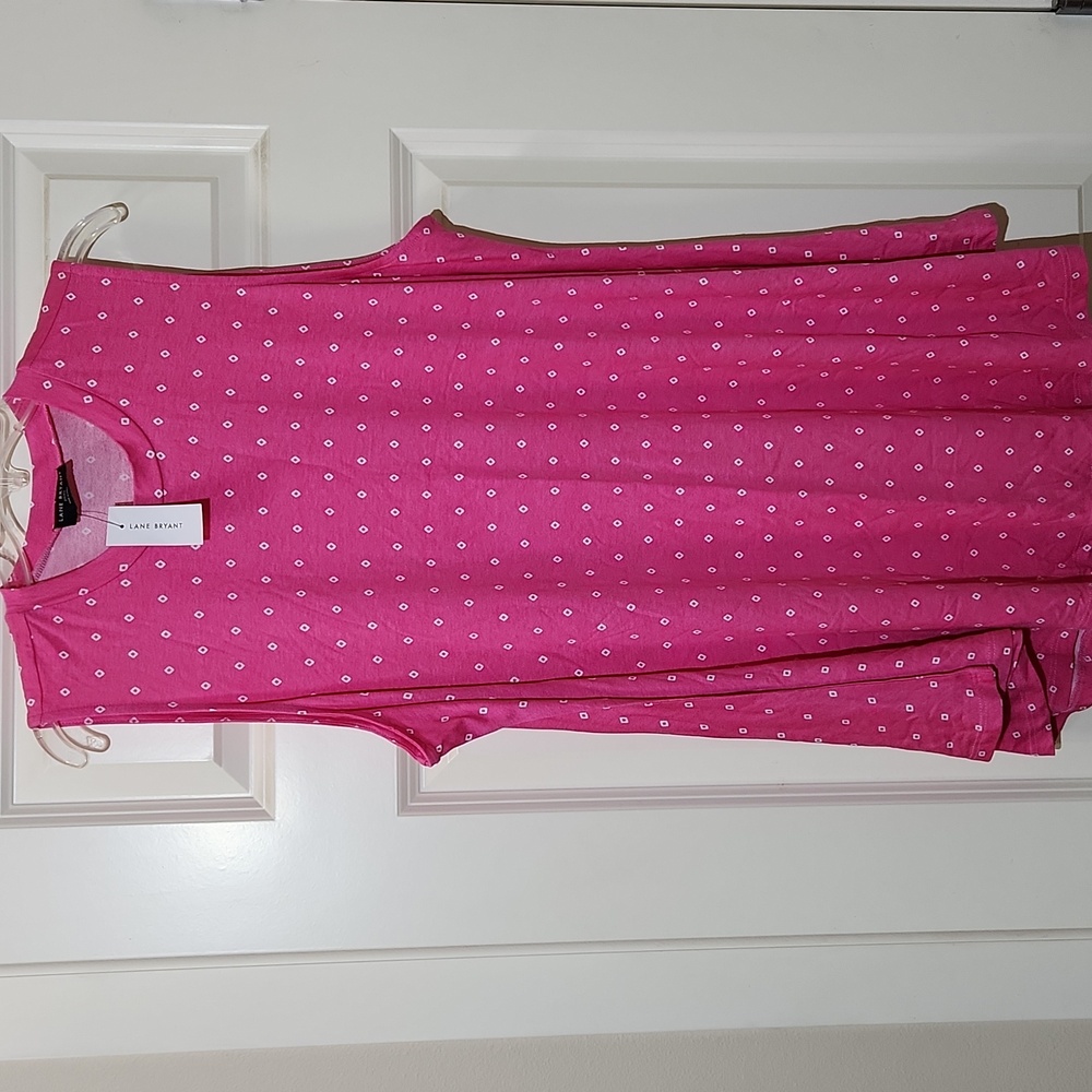 NEW Lane Bryant Max Swing Tank Sleeveless High Neck Pink Diamond Print 22/24